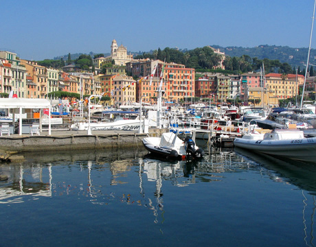View of the harbor of destination wedding location Santa Margherita, on the Italian Riviera